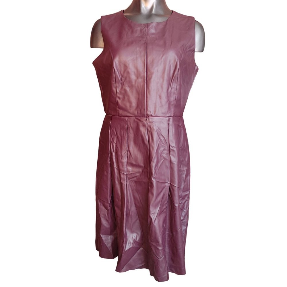 Liz Claiborne Women's Petite Wine Red/Purple Faux Leather Sleeveless Midi Dress